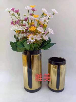 Nordic Mild Luxury Marble Gold Plated White Black Blue Ceramic Vase