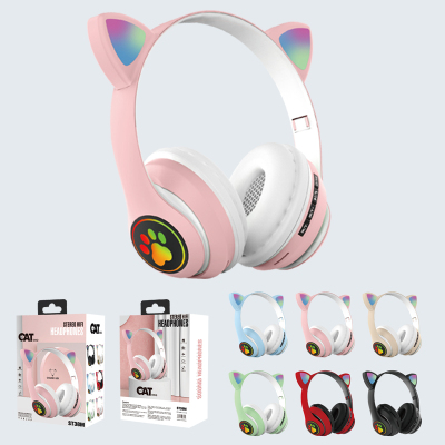 Cat Ear Headset Bluetooth Headset Colorful Luminous Folding Wireless Student Headset Cross-Border Hot Selling Hot Sale