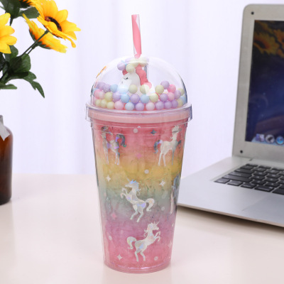 INS Creative Style Double-Layer Plastic Cup Unicorn Ice Cup Gift Cup Stock