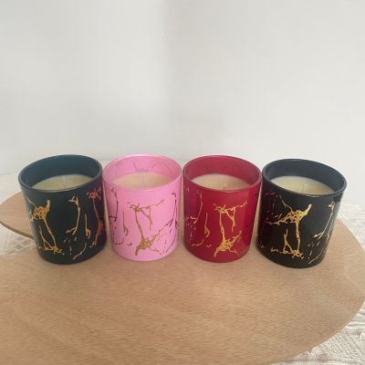 Factory Wholesale Marble Pattern Glass Canned Aromatherapy Candle Natural Fragrance Gift