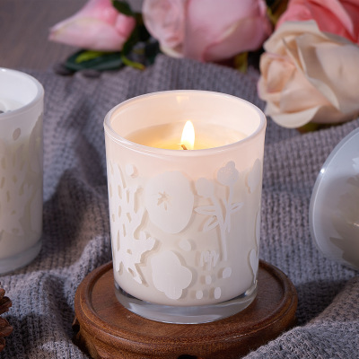 Factory Direct Sales Cross-Border Lace Cup Two-Piece Glass Aromatherapy Candle Smoke-Free Soothing Plant Soy Wax Household