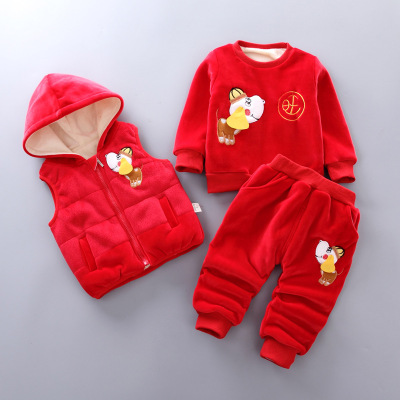 Foreign Trade 2021boys' Winter Thickening Three-Piece Set 0-4 Years Old Children Winter Set Baby Girl's Clothing Wholesale