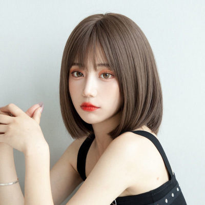 2021 New Wig Female Online Influencer Bob Haircut Short Straight Hair Temperament Inner Buckle Korean Girl Head Cover Hair Cover