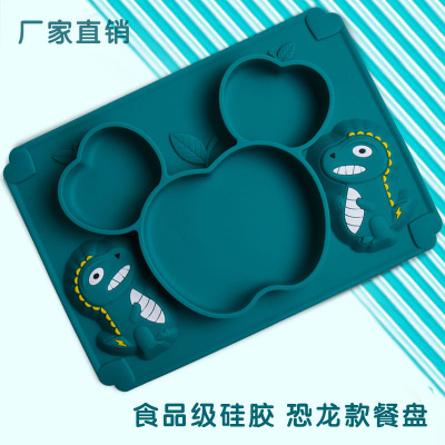 New Baby Silicone Plate Infant Training Compartment Solid Food Bowl Integrated Drop-Resistant Suction Bowl Plate Tableware Wholesale