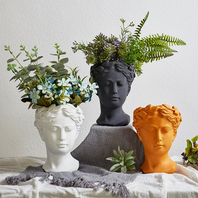 Creative Portrait Retro European Art Vase Cement Avatar Flower Pot Venus Greek Goddess Statue Decoration