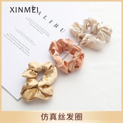 French Style Pork Intestine Artificial Silk Hair Band Korean Style Internet Celebrity Ins Style Hair Band for Girls Color Elastic Band Pleated Hair Accessories