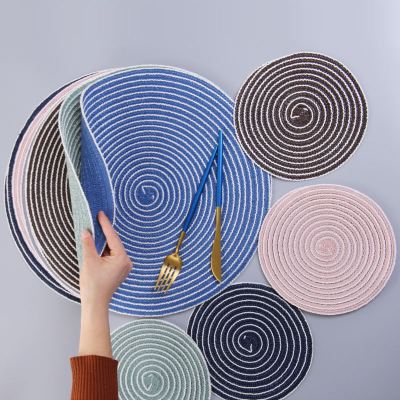 Yijia Japanese Style Dining Table Cushion Insution Mat Household Cotton Yarn Ramie round Anti-Scald Non-Slip Tableware Dining Table Tea Pcemat