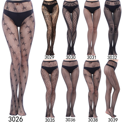 2019 New European and American Pantyhose Summer Fishnet Stockings Fashion Girl Sexy Pattern Jacquard Lace Hollow Retro