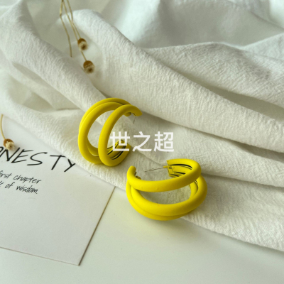 Colorful Multi-Layer Earrings Candy Color Fashion Hot Selling Product Korean Style Elegant Popular Lemon Yellow