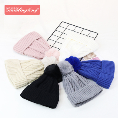 Hat Female Autumn and Winter Knitting Woolen Cap Thickened Fleece Warm Hat Casual Curling Earmuffs Hat Twill Sleeve Cap Female