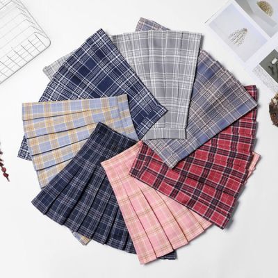 Plaid Skirt for Women Summer Autumn Winter 2021 New Korean JK Black High Waist A- line Skirt Student Pleated Skirt