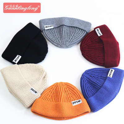 21 New Autumn and Winter Hat Ins Trendy Solid Color Woolen Hat Travel Essential Letters Cloth Label Skullcap