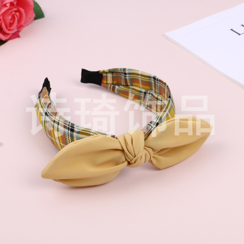 middle bow decoration wide edge fabric plaid headband striped interwoven pattern korean style new headwear headband