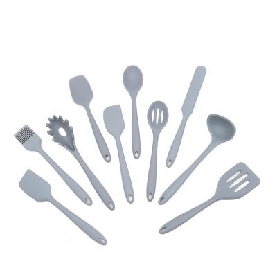 Small High Temperature Resistant Silicone Shovel Kitchenware 10-Piece Set Kitchen Non-Stick Pan Shovel Set Soup Spoon Cooking Tools Gray