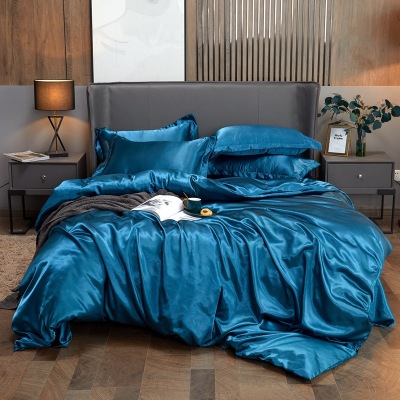 Summer Ice Silk FourPiece Set Cool Bare Sleeping Real Silk Quilt Cover Bed Linen Bedding One Piece Dropshipping