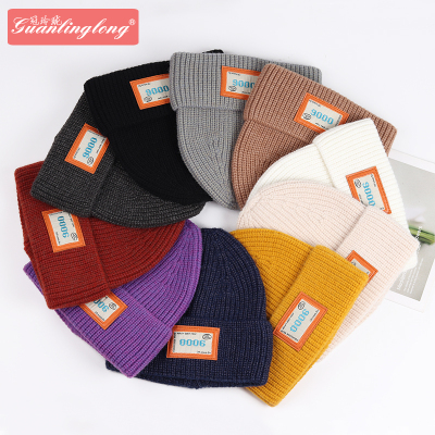 Hat Female Autumn and Winter Cloth Label Cashmere Knitted Cap Korean Warm Cold-Proof off-the-Face-Hat Earmuffs Hat Outdoor Sleeve Cap