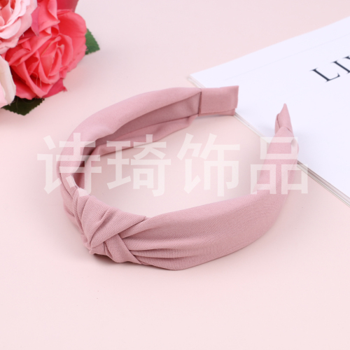 Solid Color Wide Edge Middle Knotted Fabric Headband Cute Sweet Style Headband Hair Band Factory Direct Sales Color Variety 