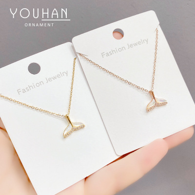Korean Style Fashion Titanium Steel Fishtail Necklace Clavicle Chain Female Ins Student Temperamental All-Match Simple Gift Girlfriends Jewelry