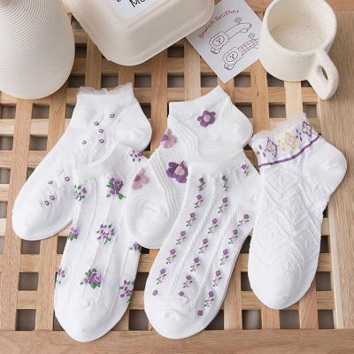 New Socks Women's Thin Korean Style Women's Socks Wholesale Boat Socks Solid Color Ladies Lace Lace Socks Stall Supply