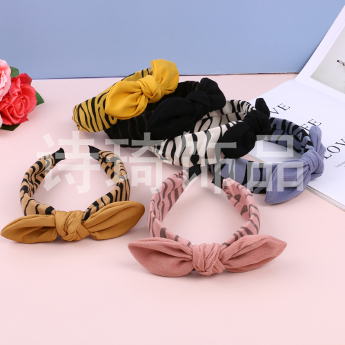 Two-Color Striped Pleated Hairpin Korean Style Wide-Brimmed Fabric Bow Headband Cute Headband Cute Hair Accessories