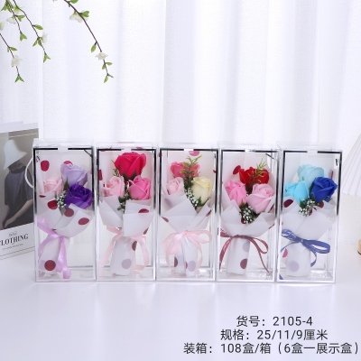 Teacher's Day Gift Transparent Pet Box Hand-Carry Box 3 Roses Soap Flower Artificial Flowers Wholesale Valentine's Day Mother's Day