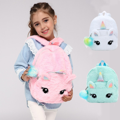 2021 New Plush Toy Backpack Kindergarten Baby Cute Cartoon Schoolbag Unicorn Girls' Single-Shoulder Bag Bag