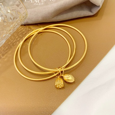 Sansheng Sanshi Elegant Non-Fading Frosted Thin Bracelet Women's Alluvial Gold Small Lotus Seedpod Pendant Bracelet All-Match Bracelet Tide