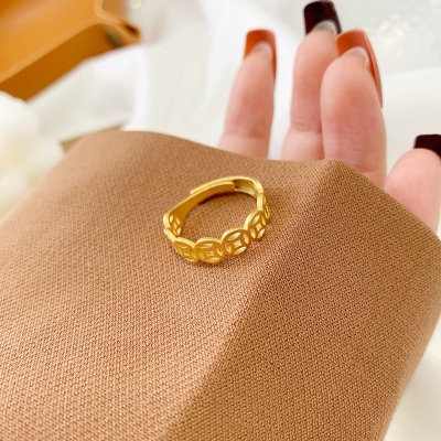 Sand Gold Colorfast Frosted Copper Coin Ring Female Simple and Adjustable Index Finger Ring All-Match Fashionmonger Little Finger Ring