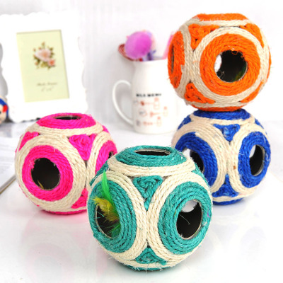 Spherical Cat Toy Woven Ball Hollow-out Six-Hole Ball Pet Cat Molar Bite Wear-Resistant Sisal Ball