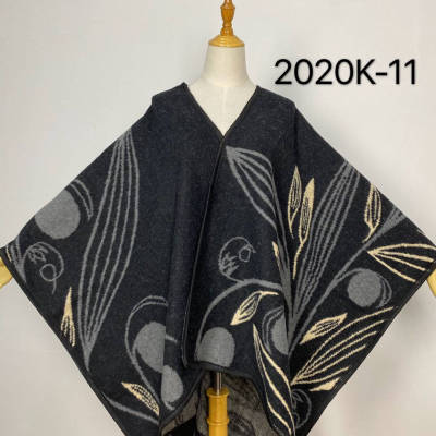 Leaf Pattern Jacquard Knitted Scarf Winter Super Thick Lengthened Shawl