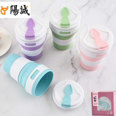 Creative Silicone Folding Cups 350ml Portable Travel Outdoor Sports Mark Coffee Cup Milk Tea Cup