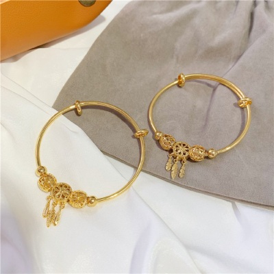 Elegant Dreamcatcher Push-Pull Bracelet Female Placer Gold Jewelry No Color Fading 18K Gold Plating Lucky Beads Tassel Bracelet Female