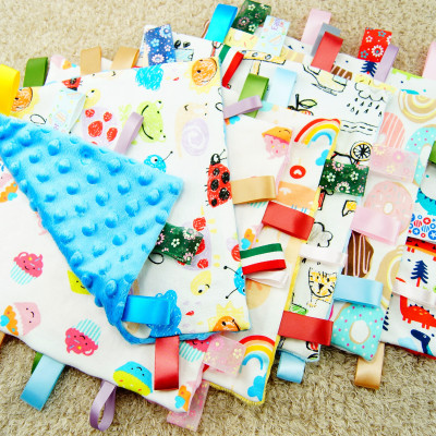 25x25 Knitted Appeasing Towel Beanie Colorful Label Newborn Towel Baby Handkerchief