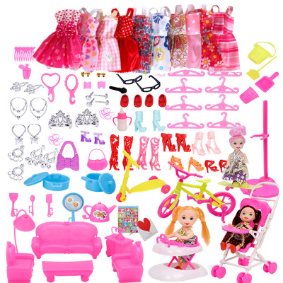 Set Lele Barbie Doll Accessories Toy DIY Material Package Doll Clothes Skirt with ShoulderStraps Children 118 Pieces