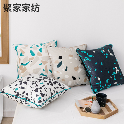 Nordic Terrazzo Printed Pillow Velvet Digital Printing Cushion Three-Dimensional Rolling Fringe Lumbar Support Pillow