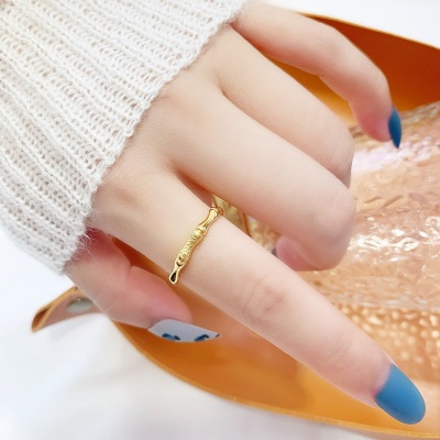 Simple Graceful Alluvial Gold Bamboo Ring Female Plated 18K Gold Colorfast Open Ring Index Finger Ring Knuckle Ring