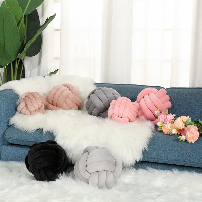 Nordic Ins Girl Heart Solid Color Ball Pillow Three-Strand Rope round Knotted Ball Living Room Sofa Bed Cute Pillow