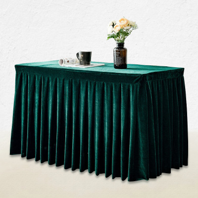 Factory Direct Sales Customized Solid Color Conference Tablecloth Exhibition Celebration Table Cover Gold Velvet Tablecloth Table Skirt Table Skirt
