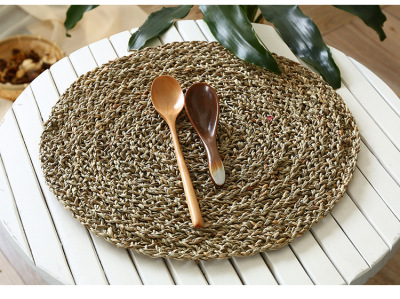 Japanese-Style round Natural Aquatic Plants Hand-Woven Table Insulation Mat Flower Pot Pad Retro Desktop Mat Tea Mat Coaster