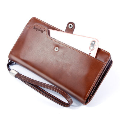 Men's Clutch Wallet Men Wallet Men's Long Type American Gold Clip Multifunctional Mobile Phone Bag Zip Small Clutch