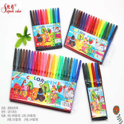 Factory Direct Supply Children Art Supplies Painting Color Pencil Brush Stationery Gift 12/24 Color Watercolor Pen Wholesale