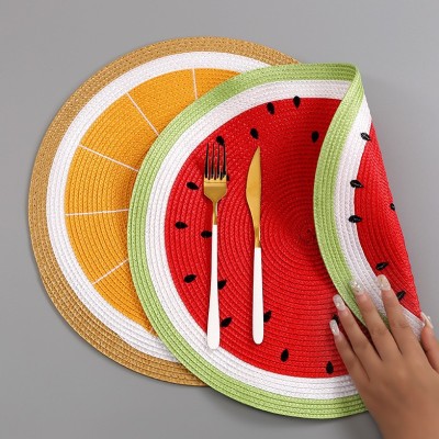 New Amazon Cross-Border Pp Woven Anti-Scald Western-Style Placemat Heat Insulation Coaster Ins Watermelon Lemon Embroidery Dining Table Cushion