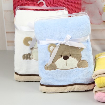 Soft Fly Coral Fleece Blanket Cartoon Embroidered Blanket Baby Products Flannel BABY HUG Blanket Spring and Summer Single Layer Blanket