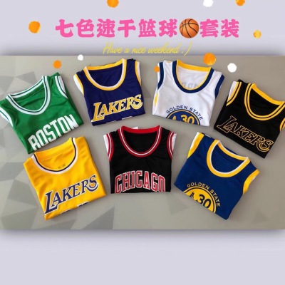 Summer Fake Two Pieces Short Sleeve SevenColor Children's QuickDrying Basketball Wear Sports Suit Big Children's Team