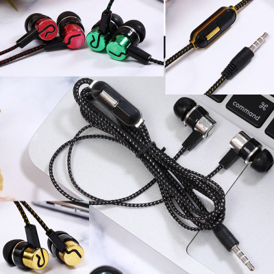 New Braided Wiring Headset in-Ear Dynamic Bass Boost with Mic M Audio Earphone Compatible with Universal Earphones for Mobile Phones