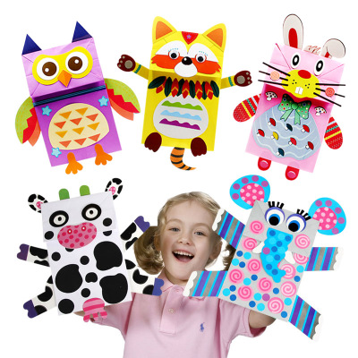 Children's Paper Bag Hand Puppet Paper Doll Handmade DIY Creative Production Kindergarten Art and Craft Material Package Paste Stickers and Posters