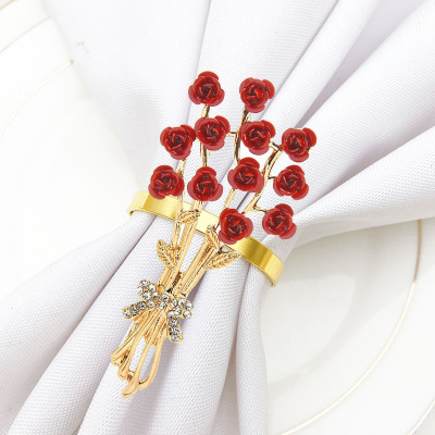 Hotel Tableware Valentine's Day Red Flower Napkin Ring Napkin Ring Napkin Ring Factory Wholesale