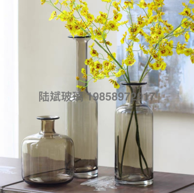 Nordic Transparent Long Neck Glass Vase Smoky Gray Brown American Creative Living Room Dining Table Home Ornaments Flower Arrangement
