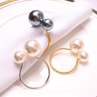 Cross-Border Spot Highlight Pearl U-Shaped Napkin Ring Wedding Napkin Ring Creative round Napkin Ring Gray Napkin Ring