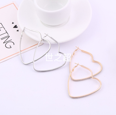 Korean Fashion Heart-Shaped Frosted Earrings Internet Hot Hot Sale Products White Steel Colors